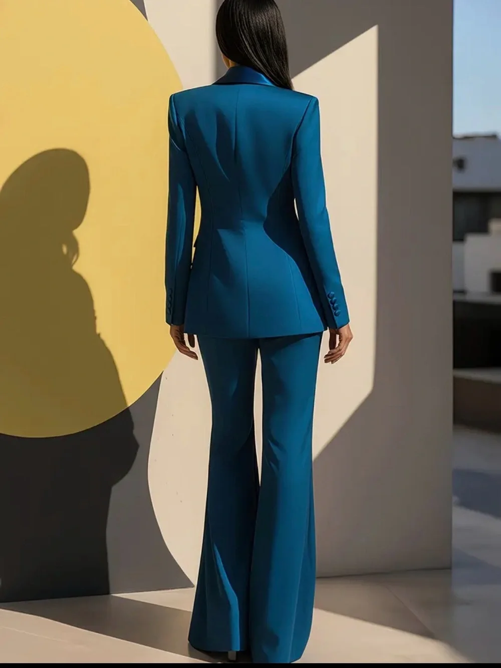 Teal Women's Tailored Pantsuit - Sleek Structured Blazer & Flared Pants - Picture 2 of 8